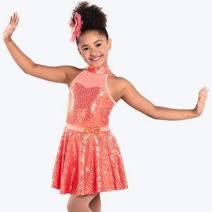 NWOT RC 17042 “Little Bit of Love” sequin dance recital dress size LC in coral.